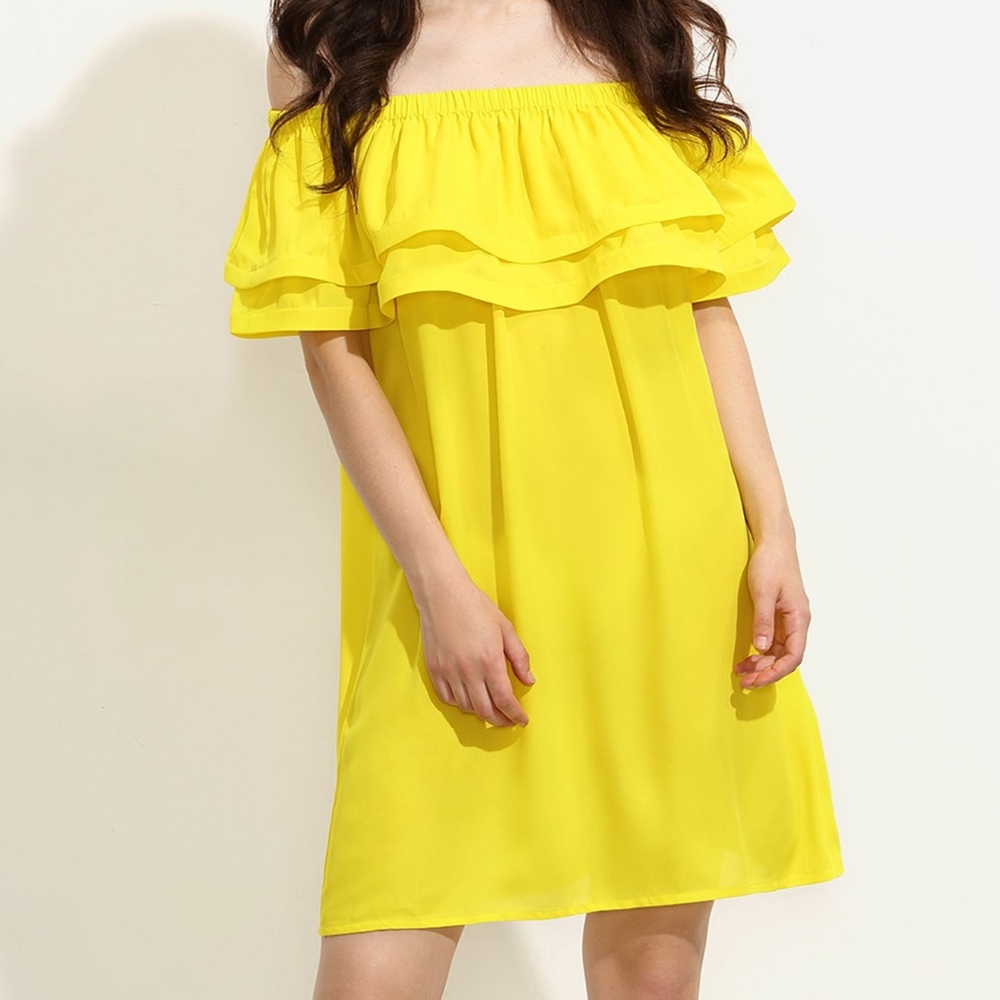 BRIGHT YELLOW OFF THE SHOULDER DRESS
